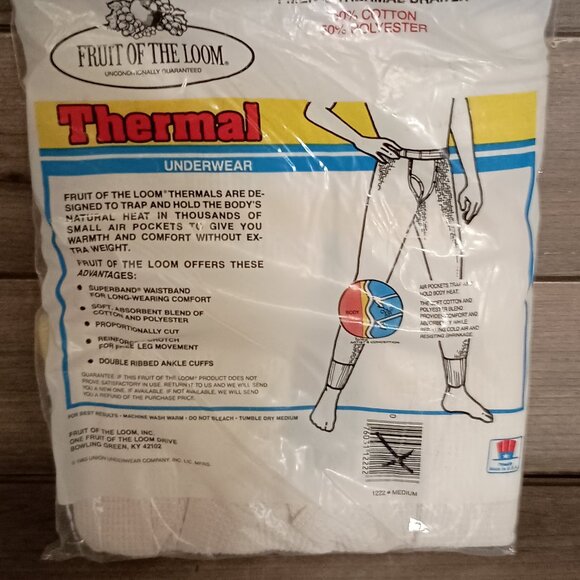 Vintage Fruit of the Loom 1 Thermal Underwear Drawer 1983  Size Medium 34-36 New - Picture 6 of 10